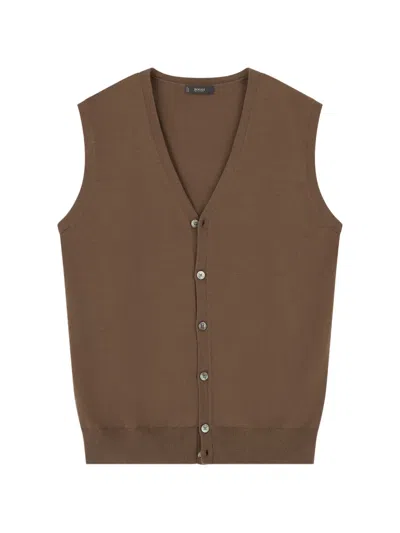 Boggi Milano Waistcoat In Extrafine Merino Wool In Brown