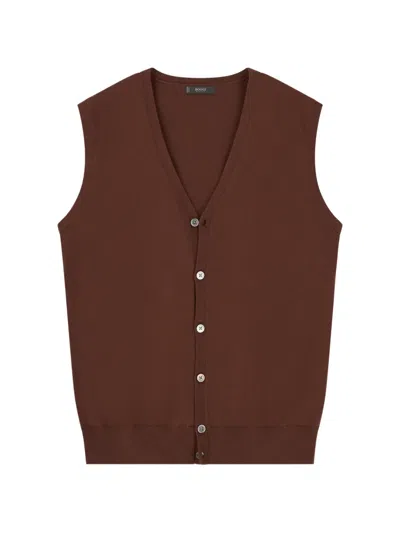 Boggi Milano Waistcoat In Extrafine Merino Wool In Brown