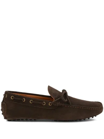 Boggi Milano Wind Loafers In Suede Leather In Braun