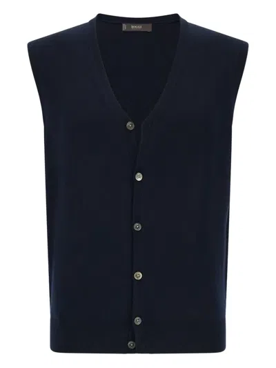 Boggi Milano Wool Buttoned Vest In Blue