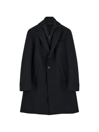 Boggi Milano Wool Coat With Bib In Black