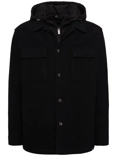 Boggi Milano Wool Padded Shirt Jacket In Black