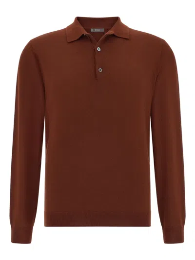 Boggi Milano Wool Polo Shirt In Brown