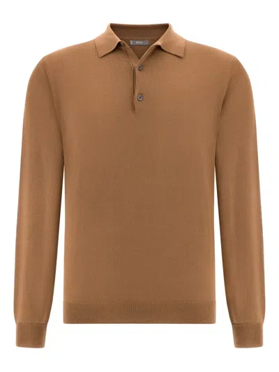 Boggi Milano Wool Polo Sweater In Brown