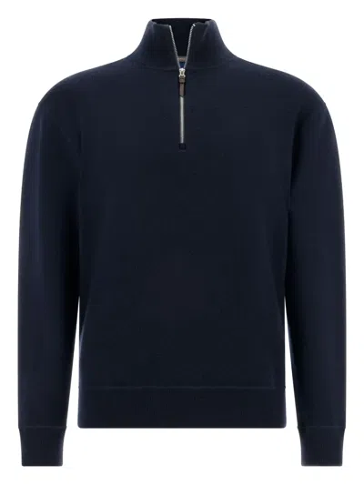 Boggi Milano Ens Navy Blue Half-zip Wool And Cashmere-blend Jumper