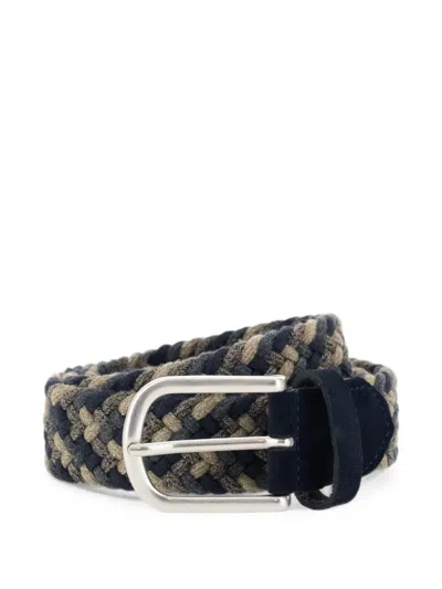 Boggi Milano Woven Stretch Wool Blend Belt In Blue
