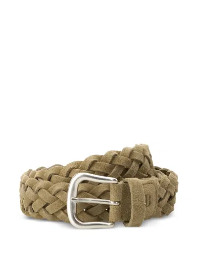 Boggi Milano Suede Leather Braided Belt In Brown