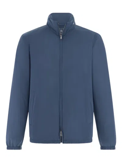 Boggi Milano Zip Technical Fabric Jacket In Blue