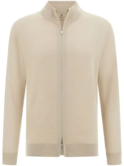 Boggi Milano Merino Wool Full Zip Jumper In Neutrals