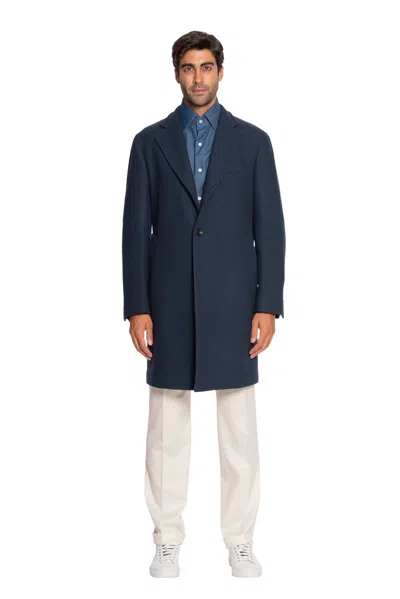 Pre-owned Boglioli $1800  Milano Blue Single Breasted Solid Long Coat Heavy Twill Wool