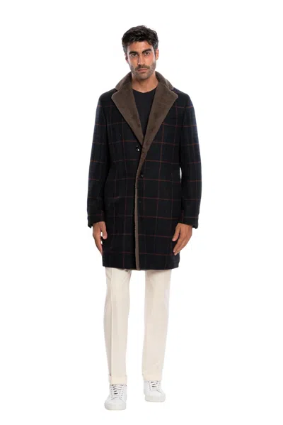 Pre-owned Boglioli $3400  Cashmere Coat Martingale Shearling Fur Blue / Green 38 Us 48 Eu