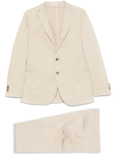 Boglioli Beige Cotton Suit With Concealed Front Fastening In Neutrals