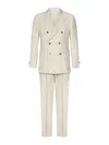 Boglioli Beige Linen Double-breasted Suit With Double-pleat Trousers In White