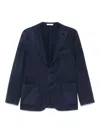 Boglioli Single-breasted Navy Wool Blazer With Front Patch Pockets In Blue