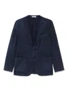 Boglioli Single-breasted Navy Wool Blazer With Front Patch Pockets In Blue