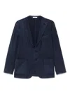 Boglioli Single-breasted Navy Wool Blazer With Front Patch Pockets In Blue