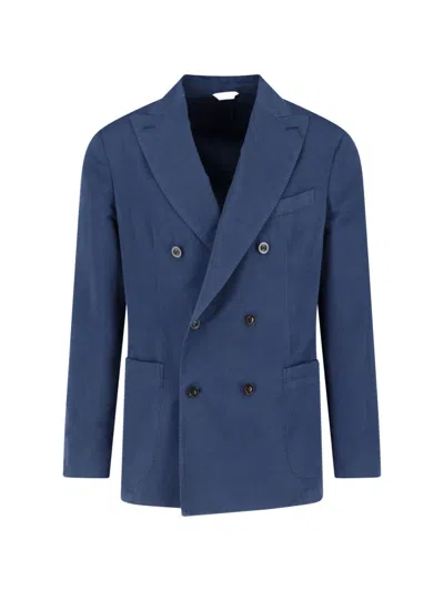 Boglioli Blue Cotton-silk Double-breasted Blazer In Brown