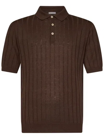 Boglioli Brown Linen-cotton Blend Polo Shirt With Flat-ribbed Texture