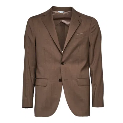 Boglioli Brown Single-breasted Suit Jacket With Flap Pockets In Transparent