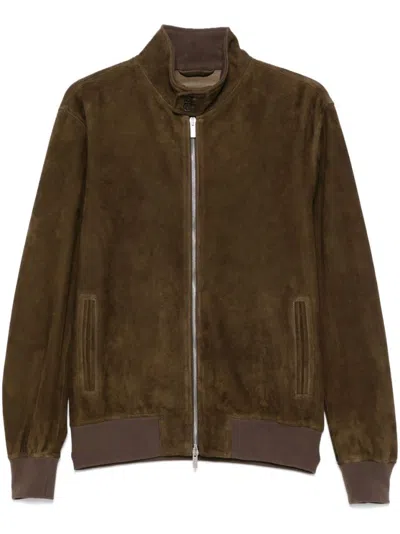 Boglioli Brown Suede Bomber Jacket With High Collar