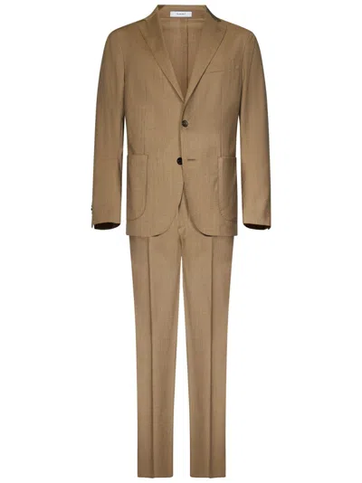 Boglioli Brown Virgin Wool K-jacket Suit With Tailored Blazer In Dark Beige