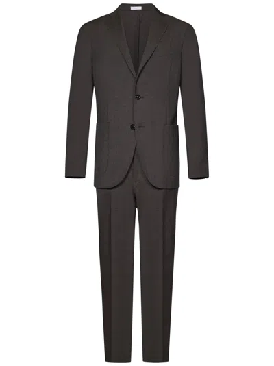 Boglioli Brown Virgin Wool Suit With Tailored Silhouette In Black
