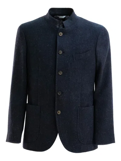 Boglioli Button Mandarin Jacket In Blue