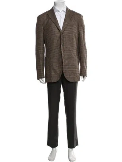 Pre-owned Boglioli Camel Leather Houndstooth Print Jacket In Green