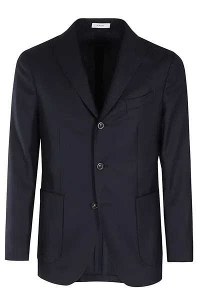 Boglioli Classic Blue Virgin Wool Jacket With Lapel Neckline