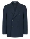 Boglioli Cotton Linen Satin Double-breasted K-jacket In Blue