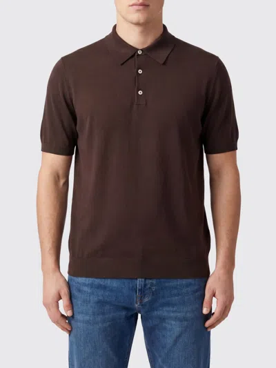 Boglioli Cotton Knit Polo Shirt With Ribbed Collar And Hem In Brown