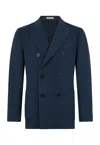 Boglioli Cotton Linen Satin Double-breasted K-jacket In Blue