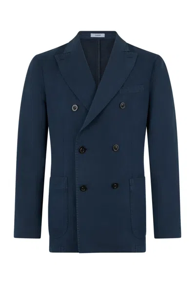Boglioli Cotton Linen Satin Double-breasted K-jacket In Blue