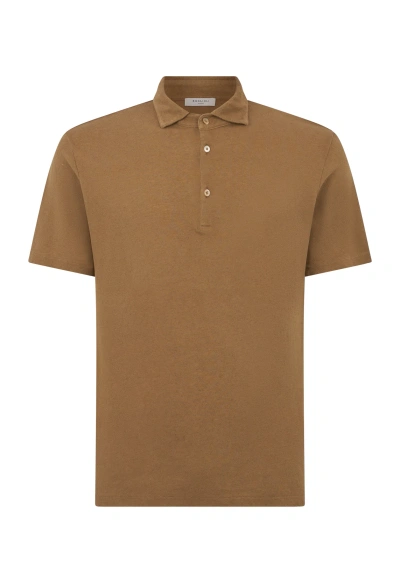 Boglioli Striped Short Sleeve Polo In Light Brown