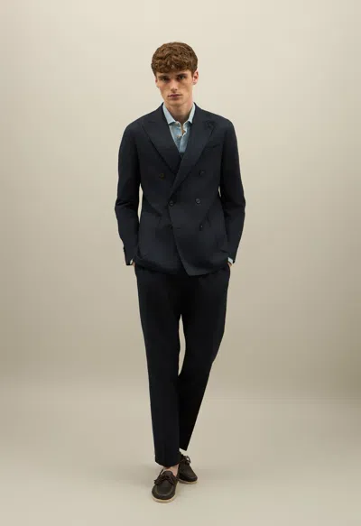 Boglioli Cotton Linen Twill Double-breasted K-suit In Blue