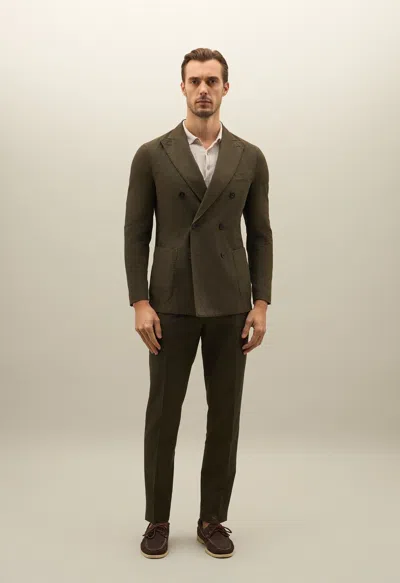 Boglioli Cotton Linen Twill Double-breasted K-suit In Dark Green