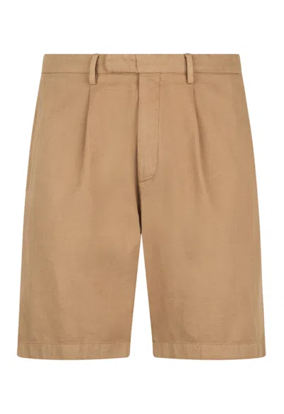 Boglioli Cotton Linen Twill Pleated Shorts In Beige