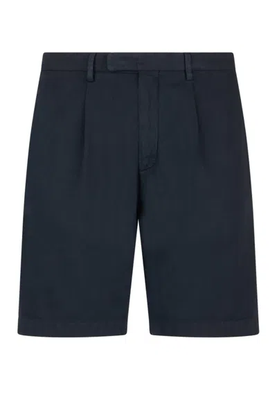 Boglioli Cotton Linen Twill Pleated Shorts In Blue