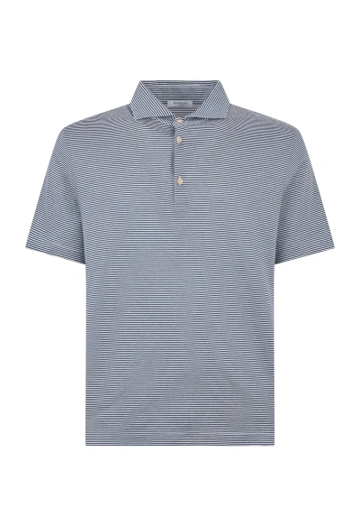 Boglioli Cotton Striped Short Sleeve Polo In Blue