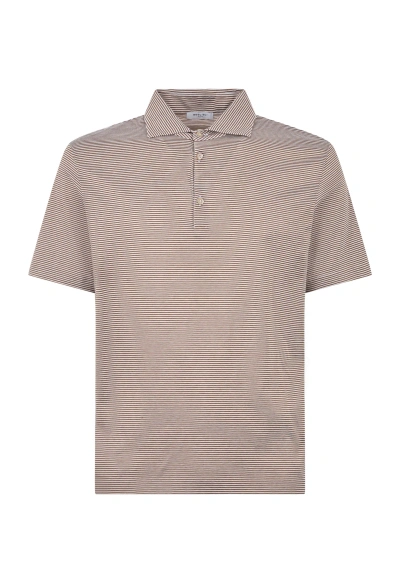 Boglioli Cotton Striped Short Sleeve Polo In Brown