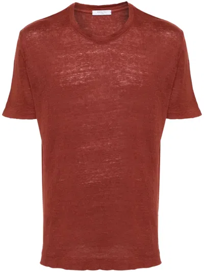 Boglioli Crew-neck Linen T-shirt In Braun