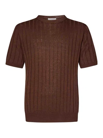 BOGLIOLI CREWNECK BROWN FLAT-RIBBED LINEN