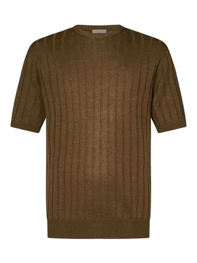 BOGLIOLI CREWNECK GREEN FLAT-RIBBED LINEN
