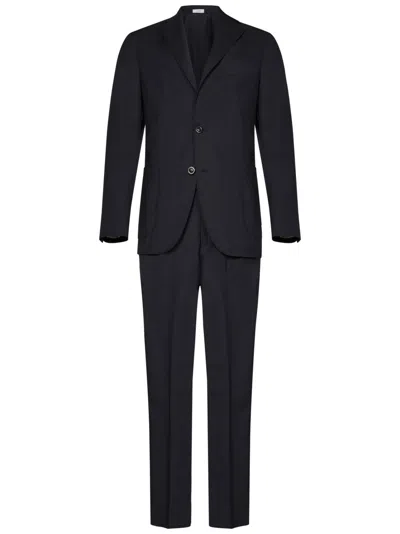 Boglioli Dark Blue Virgin Wool Suit In Black
