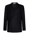 Boglioli Double-breasted Midnight Blue Wool Blazer In Black