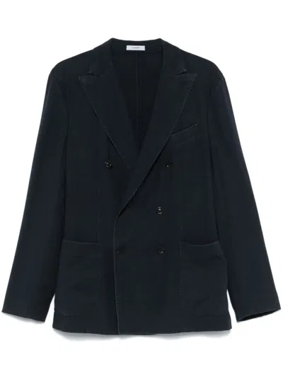 Boglioli Double-breasted Black Wool Jacket With Notched Lapel In Blue