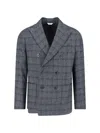 Boglioli Double-breasted Check Pattern Blazer Jacket In Gray