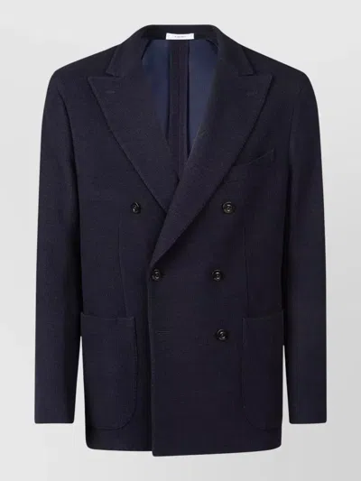 Boglioli Double-breasted Blue Blazer With Wide Lapels And Textured Fabric In Black
