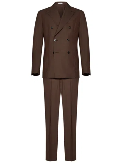 Boglioli Double-breasted Brown K-jacket Suit With Tailored Elegance In Black