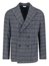 Boglioli Double-breasted Check Pattern Blazer Jacket In Gray